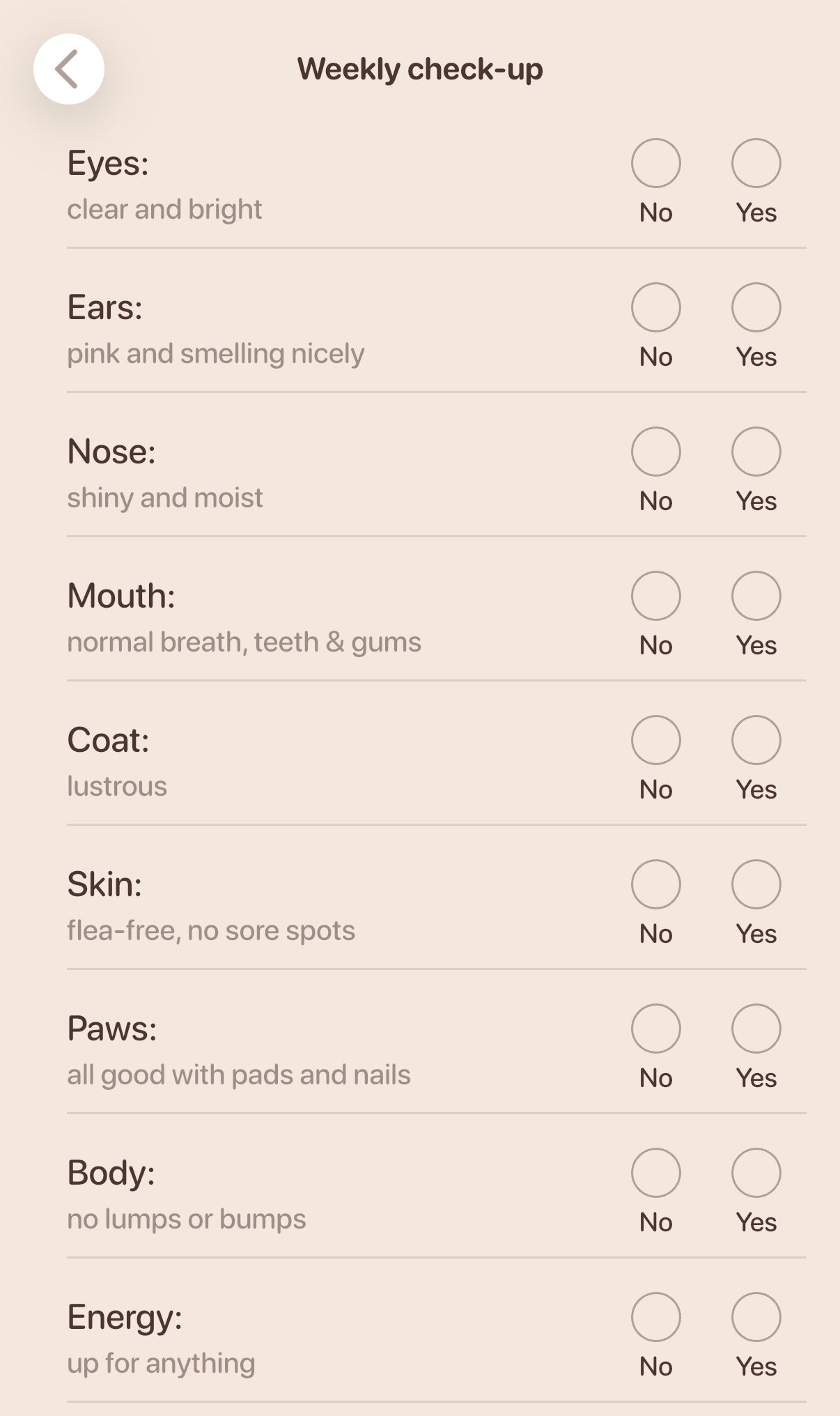 dog weekly checkup journal